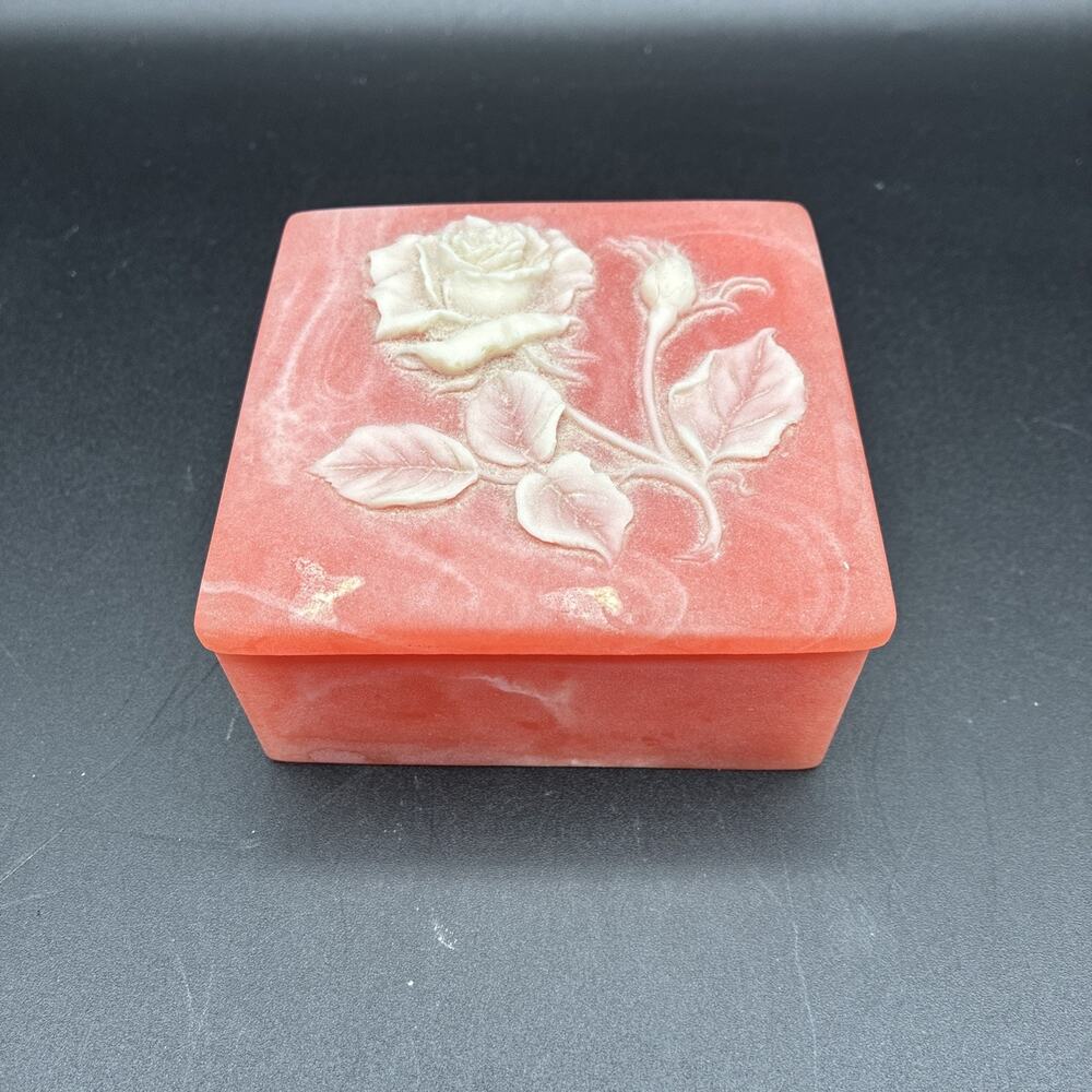 Vtg Design Gifts Soap Stone Incolay Jewelry Trinket Box